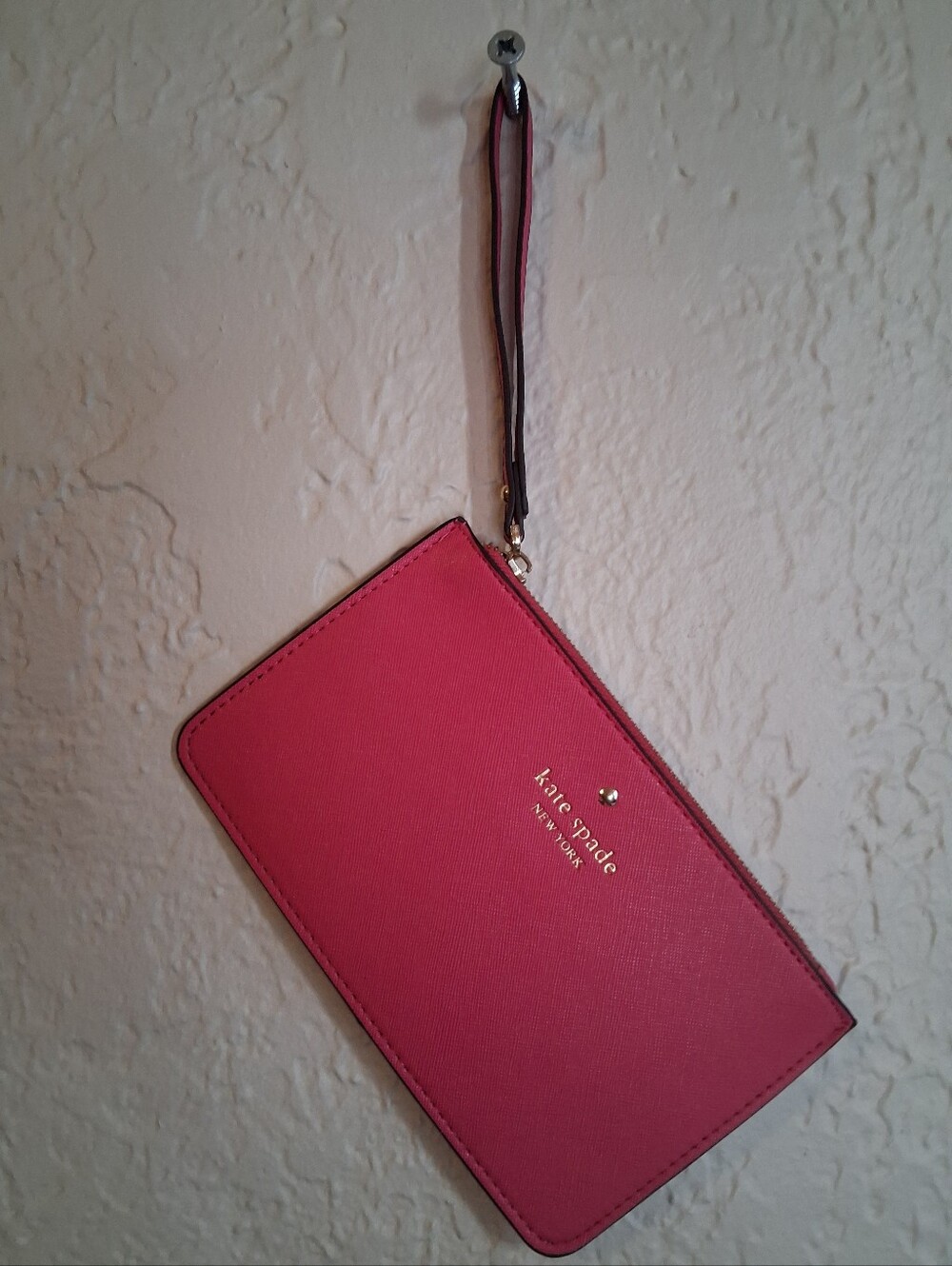 kate spade Hot Pink Saffiano Zip Wristlet Wallet Glam Lux Designer